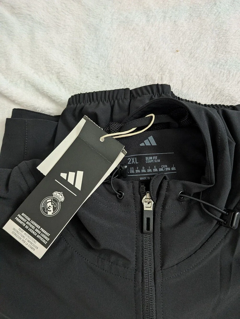 Adidas Black Real Madrid Hooded Windbreaker Jacket - Picture 7 of 8